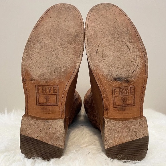 FRYE Shirley Woven Tan Leather Knee High Tall Western Riding Stud Boots Sz 6.5 - Picture 16 of 16